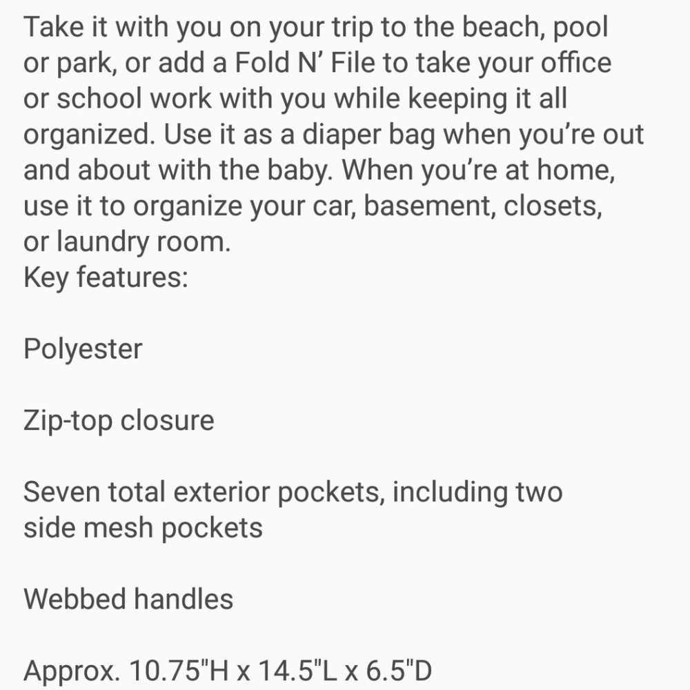 Zip top organizing Tote - Picture 3 of 4